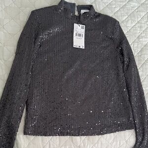 Mango Shimmering Sequin Blouse - Dark Gray